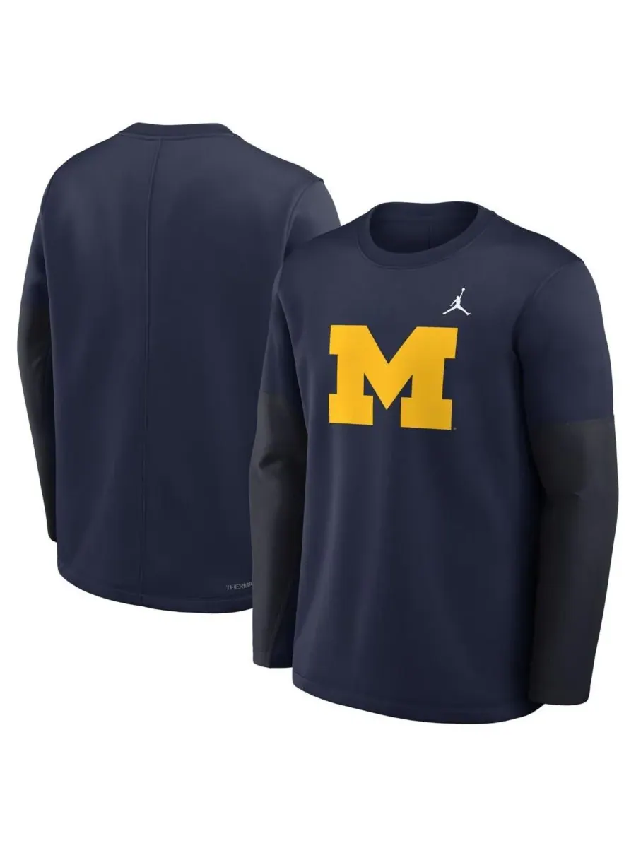 Jordan Мужская темно-синяя футболка с длинным рукавом Michigan Wolverines 2025 Sideline Coach — изображение 4 из 5