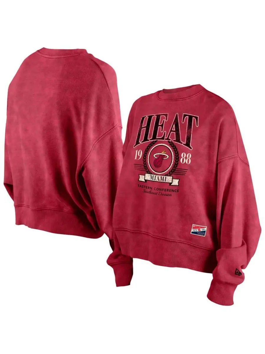 New Era Женская красная толстовка Miami Heat Hardwood Classics Enzyme Wash Oversized Boxy Pullover