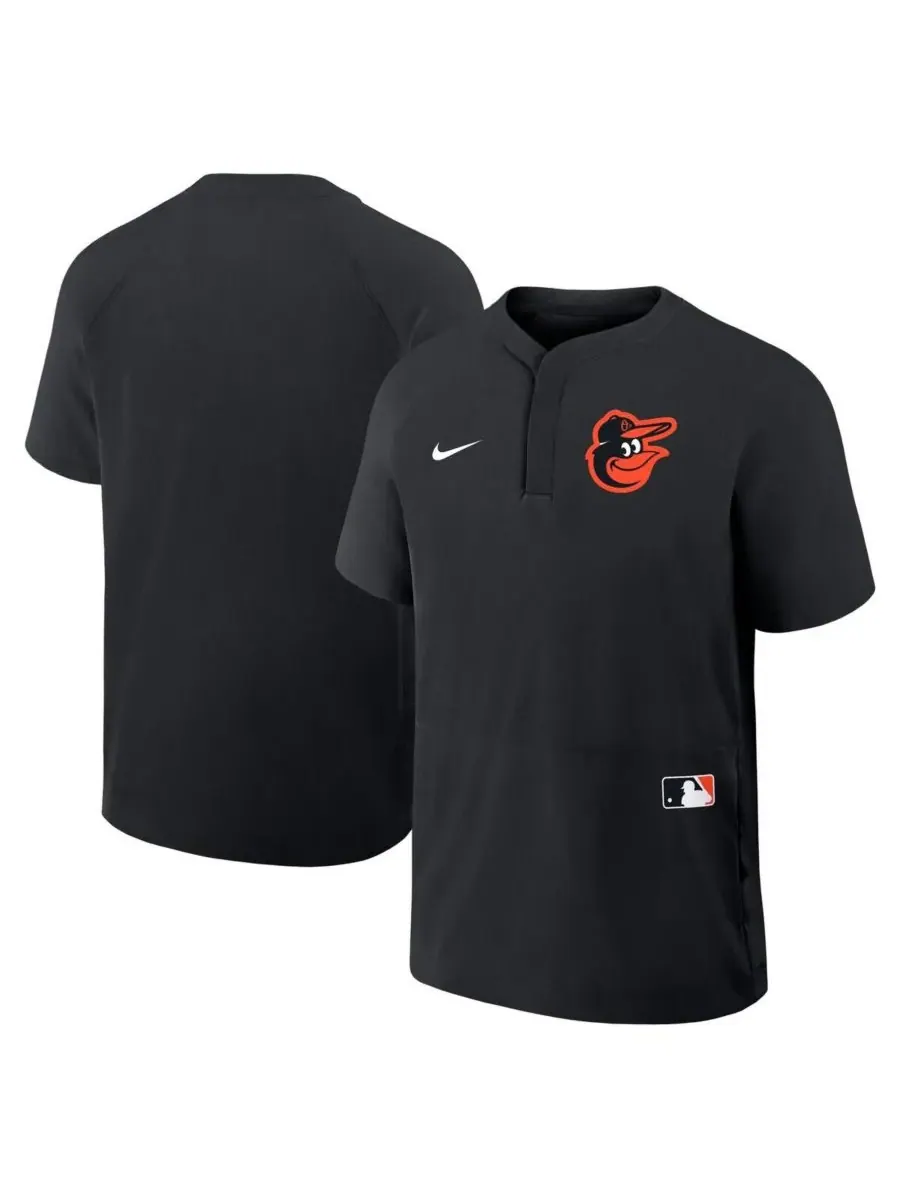 Nike Мужская черная ветровка с коротким рукавом-реглан из коллекции Baltimore Orioles Authentic