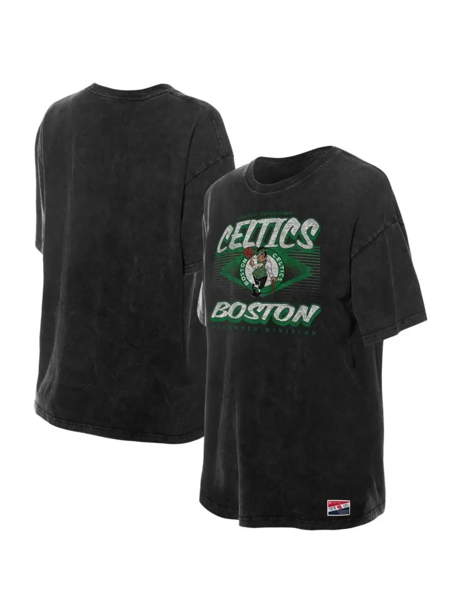 Женская черная футболка Boston Celtics Throwback Mineral Wash Oversized New Era