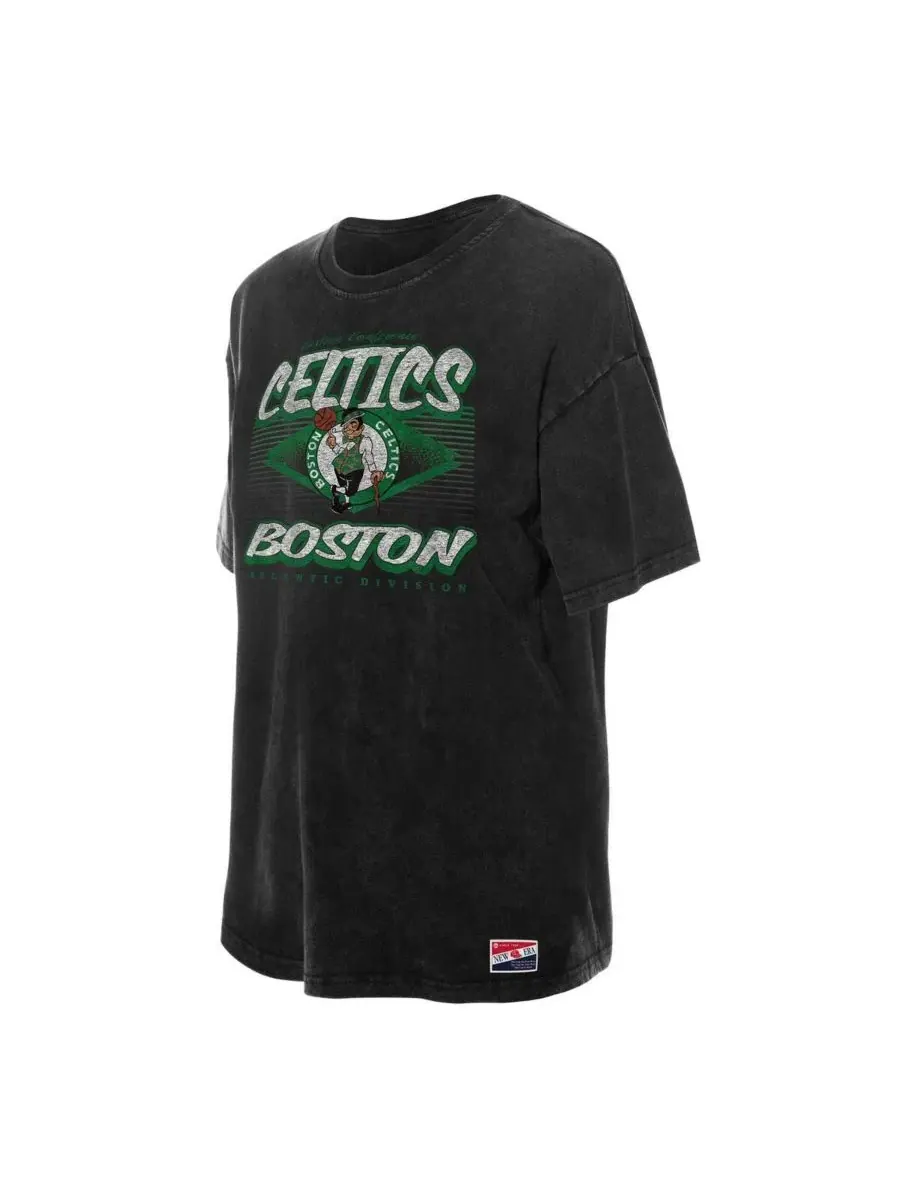 Женская черная футболка Boston Celtics Throwback Mineral Wash Oversized New Era — изображение 2 из 4, черный