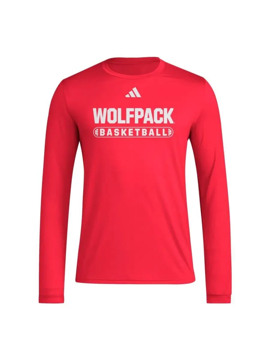 Футболка с длинным рукавом с принтом NC State Wolfpack On-Court Pregame adidas — изображение 2 из 3, красный