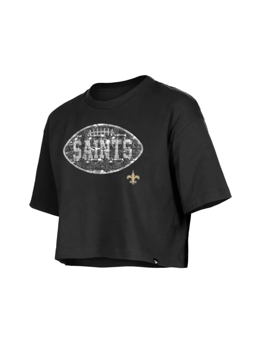 Футболка для девочек с переливающимся футбольным принтом New Orleans Saints New Era — изображение 2 из 2, черный