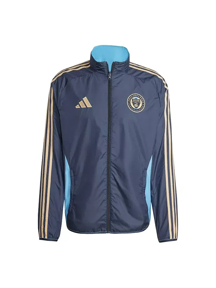 Мужская синяя/голубая реверсивная куртка на молнии Philadelphia Union 2025 Anthem Full-Zip adidas — изображение 5 из 5