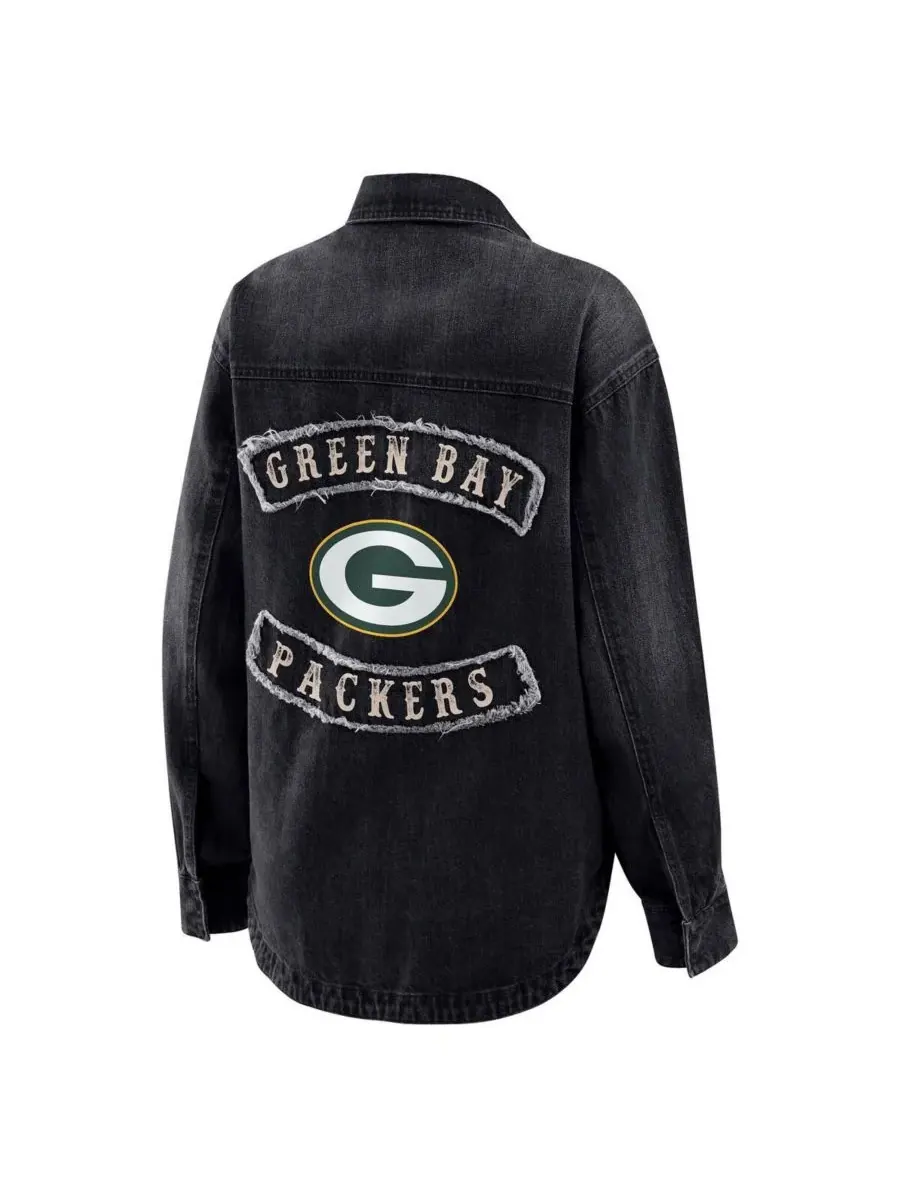 WEAR by Erin Andrews Женская черная джинсовая куртка-рубашка Green Bay Packers оверсайз с застежкой — изображение 3 из 3