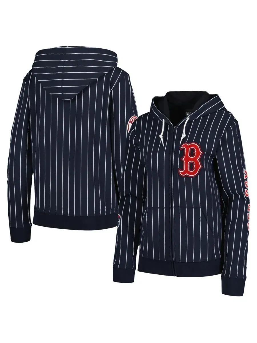 New Era Женская темно-синяя куртка Boston Red Sox в полоску, из смешанной ткани, на молнии