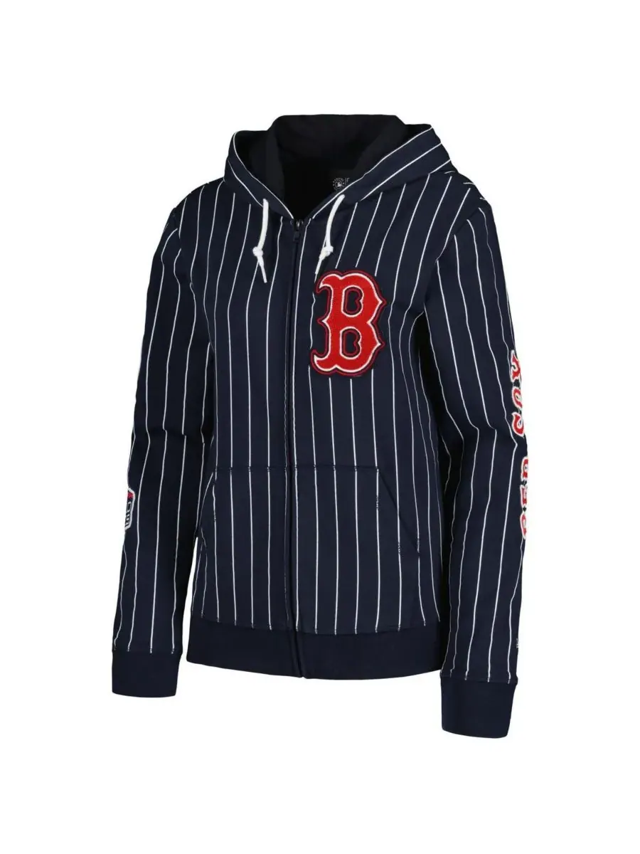 New Era Женская темно-синяя куртка Boston Red Sox в полоску, из смешанной ткани, на молнии — изображение 2 из 3, темно-синий