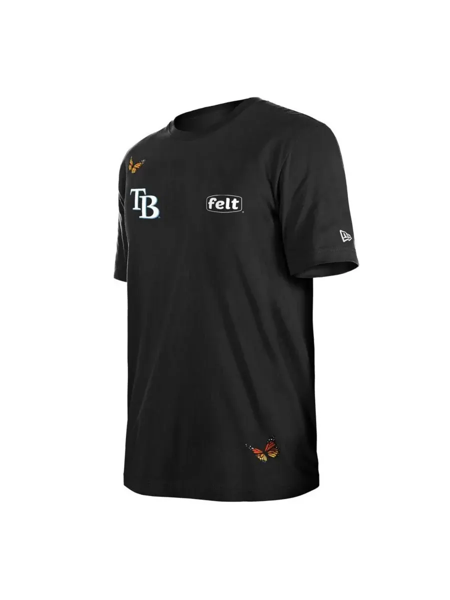 New Era Мужская черная футболка Felt с символикой команды Tampa Bay Rays — изображение 2 из 3, черный