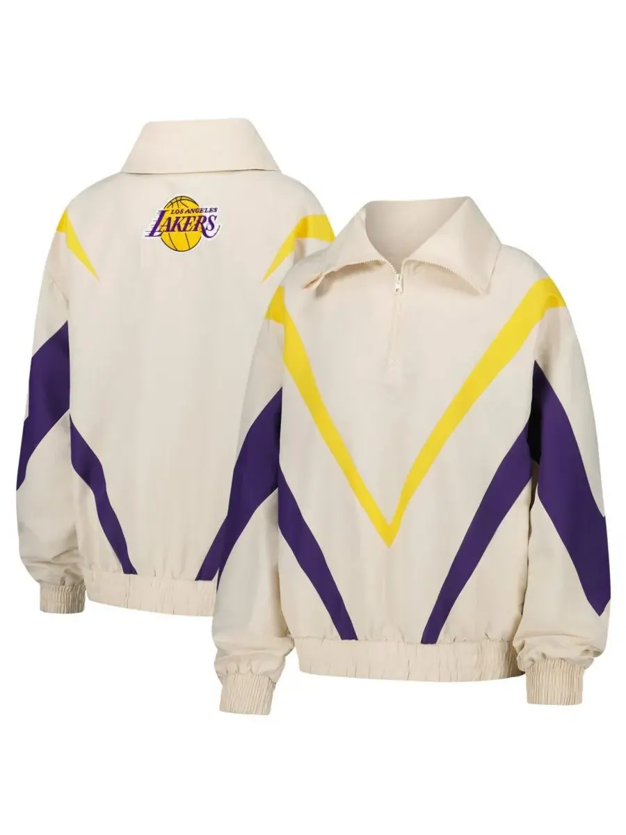 Terez Женская белая ветровка Los Angeles Lakers Retro Chevron Ripstop с застежкой-молнией до