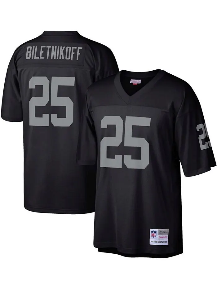 Мужская черная футболка Fred Biletnikoff Las Vegas Raiders Retired Player Legacy Replica Mitchell & — изображение 2 из 4