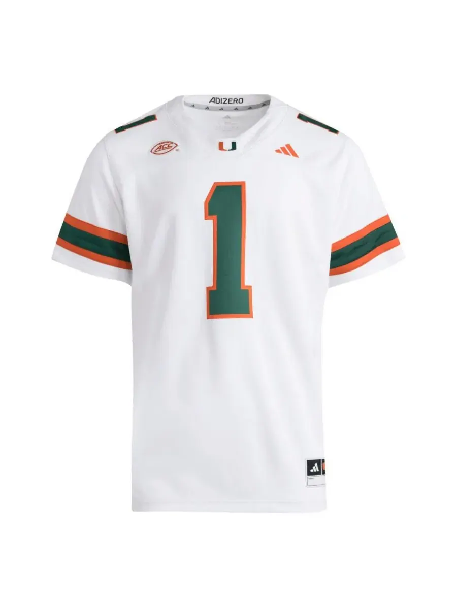 Футболка с v-образным вырезом Miami Hurricanes Premier Jersey adidas — изображение 2 из 3, белый