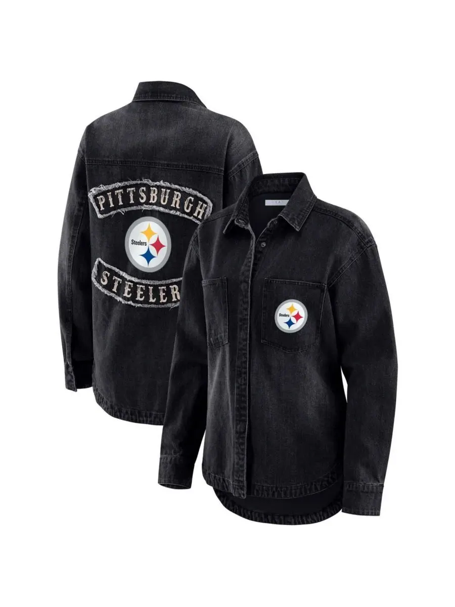 WEAR by Erin Andrews Женская черная джинсовая куртка-рубашка Pittsburgh Steelers оверсайз с