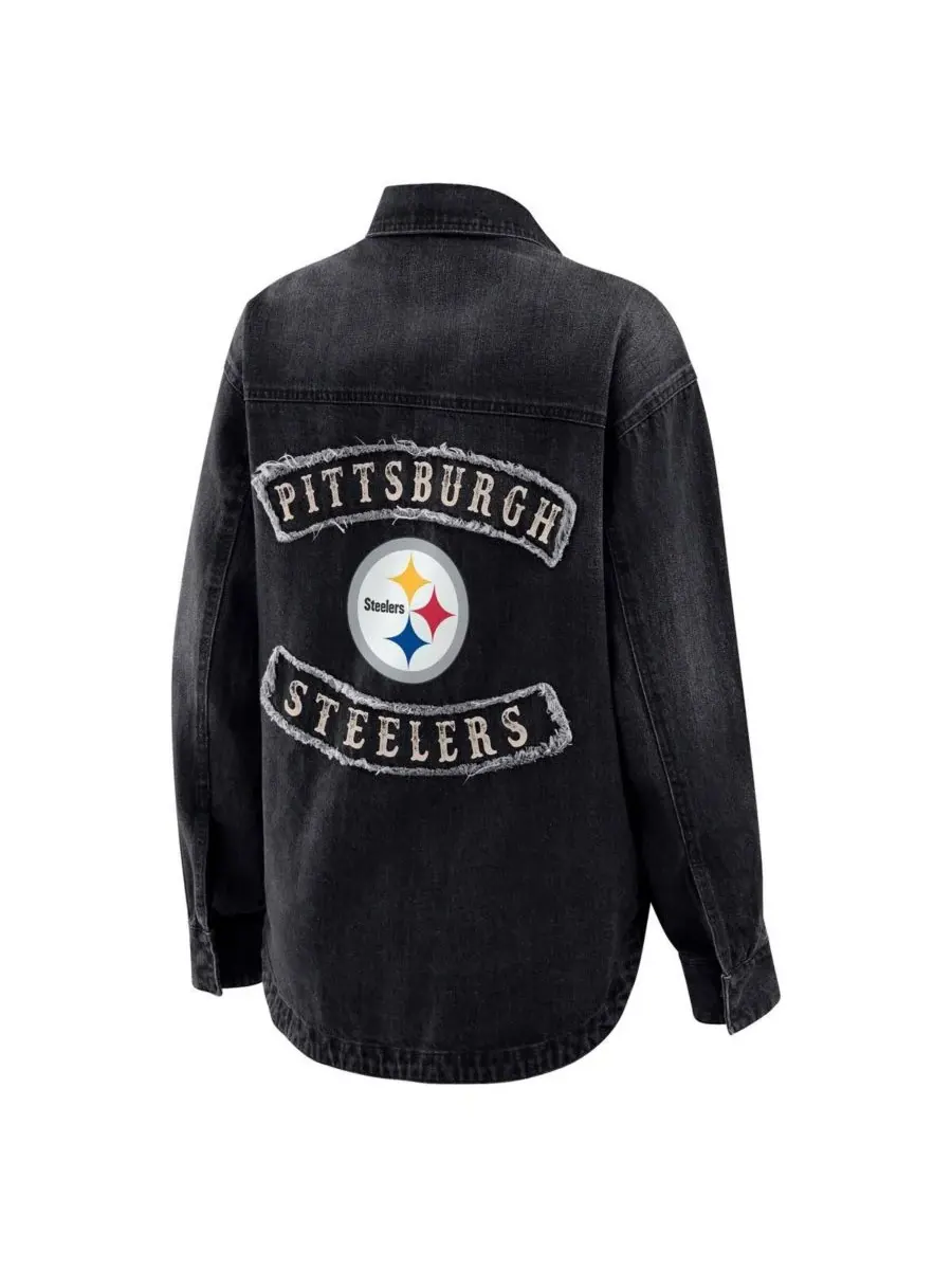 WEAR by Erin Andrews Женская черная джинсовая куртка-рубашка Pittsburgh Steelers оверсайз с — изображение 3 из 3, черный