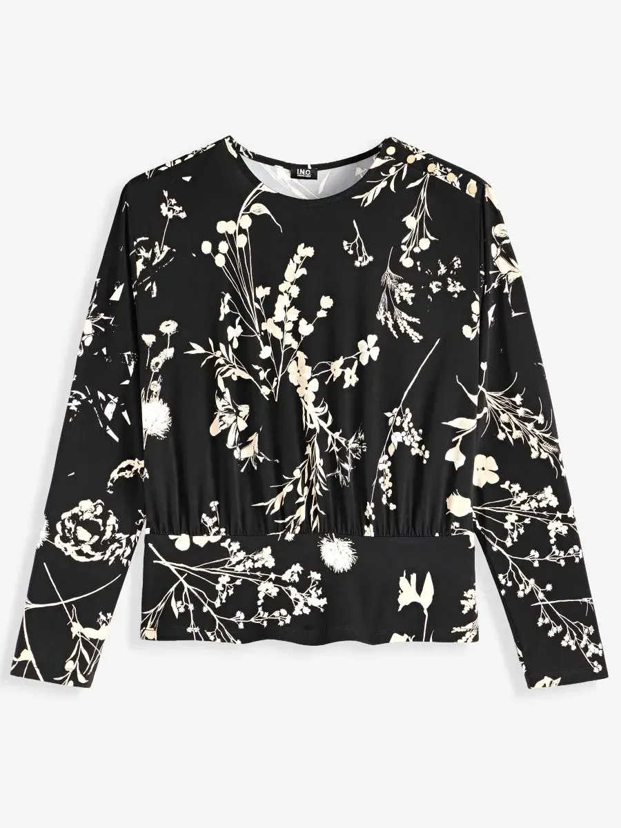Блуза с принтом, с длинным рукавом I.N.C. International Concepts, Johanna Bouquet — изображение 5 из 6