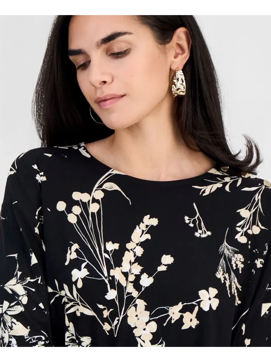 Блуза с принтом, с длинным рукавом I.N.C. International Concepts, Johanna Bouquet — изображение 6 из 6