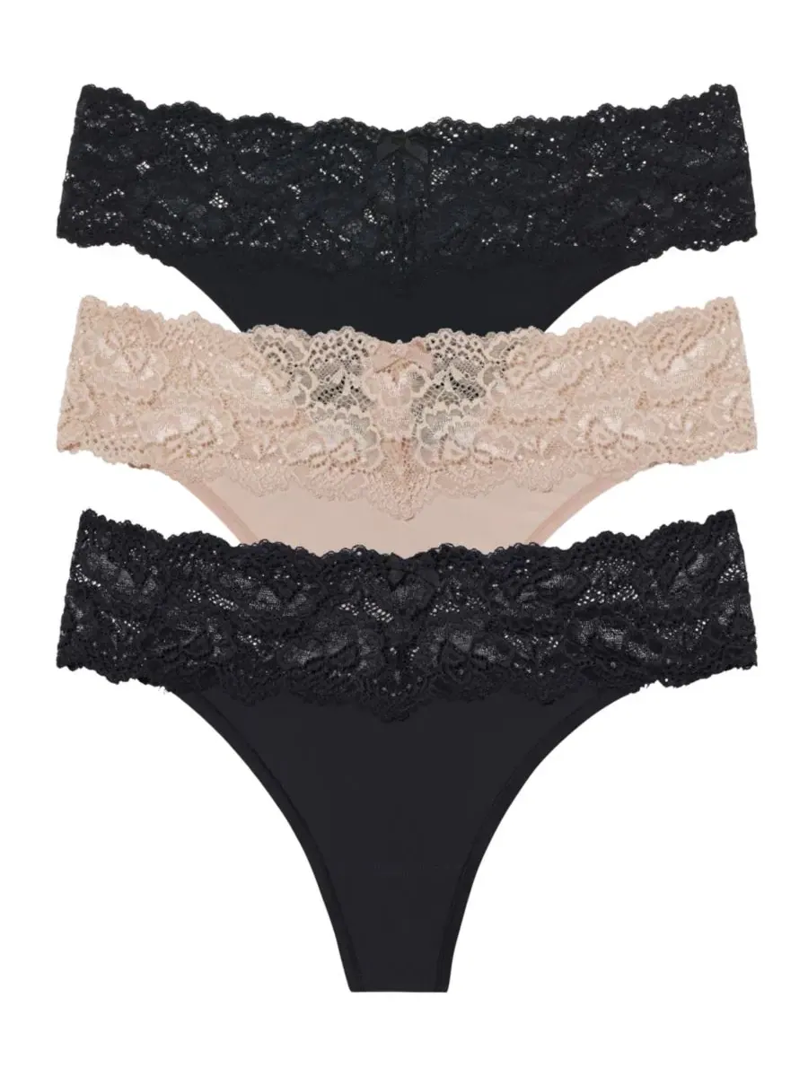 Комплект из 3 трусов-слипов с кружевным поясом Goddess Lace Trim Thong Skarlett Blue, Open