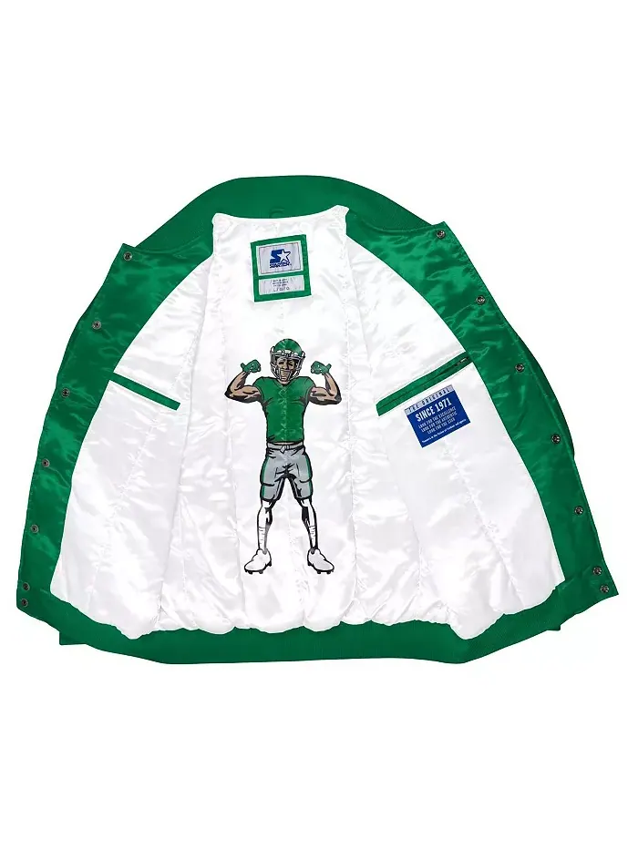 Мужская атласная бейсбольная куртка Philadelphia Eagles Exclusive на молнии цвета келли зеленый — изображение 2 из 2