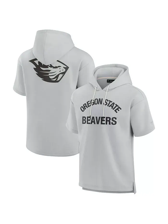 Мужская и женская серая толстовка Oregon State Beavers с коротким рукавом из супермягкого флиса — изображение 1 из 3