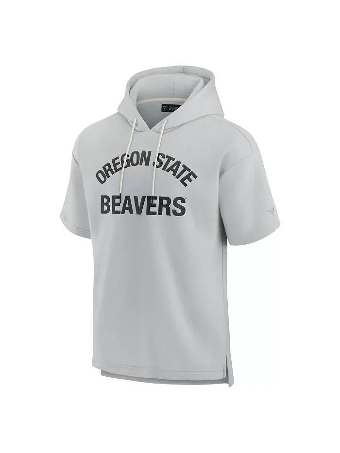 Мужская и женская серая толстовка Oregon State Beavers с коротким рукавом из супермягкого флиса — изображение 3 из 3