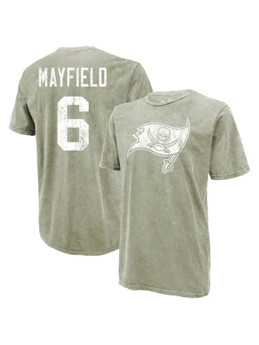 Футболка с принтом Baker Mayfield Moss Green Tampa Bay Buccaneers Mineral Wash Majestic Threads — зеленый