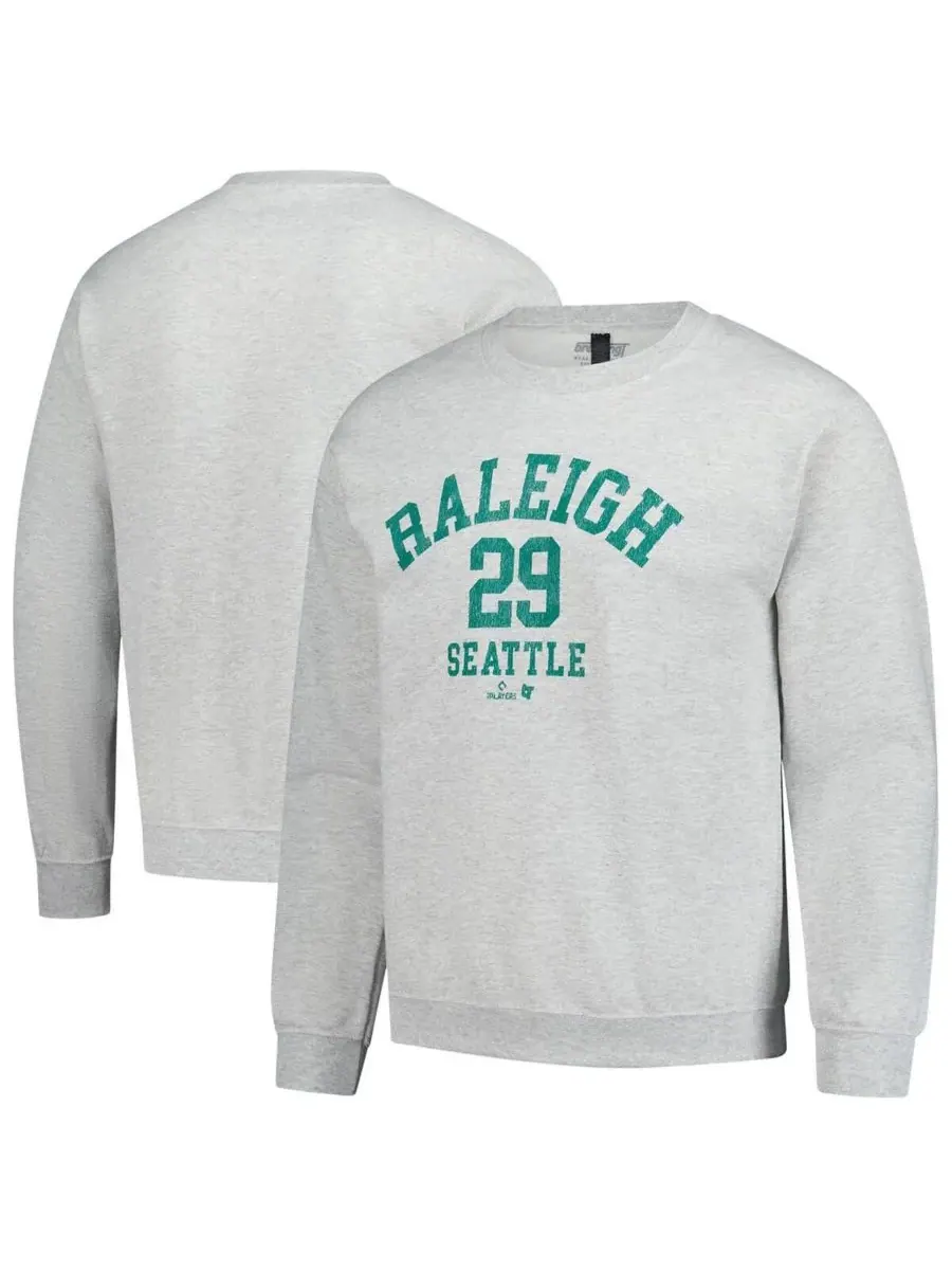 BreakingT Мужская и женская толстовка с именем и номером игрока команды Cal Raleigh Heather Gray — серый