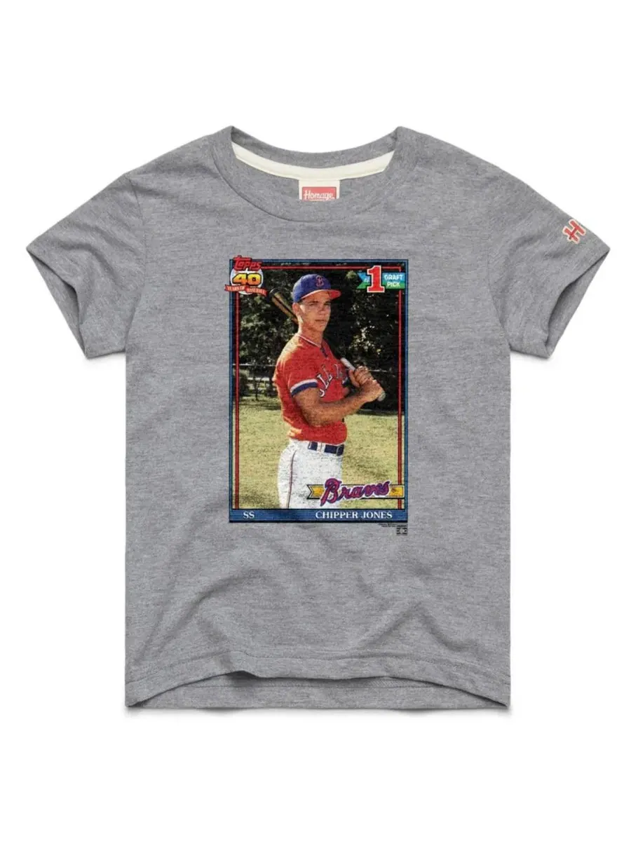 Футболка с принтом Chipper Jones Gray Atlanta Braves Topps Baseball Card Tri-Blend Homage