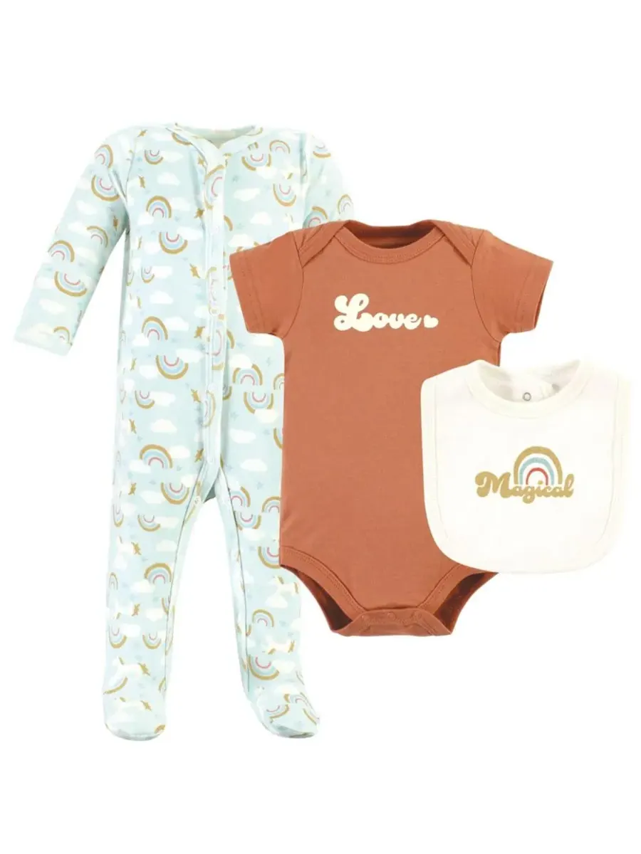 Хлопковый комплект для сна и игр: боди и нагрудник-бандана Hudson Baby, Magical Rainbow