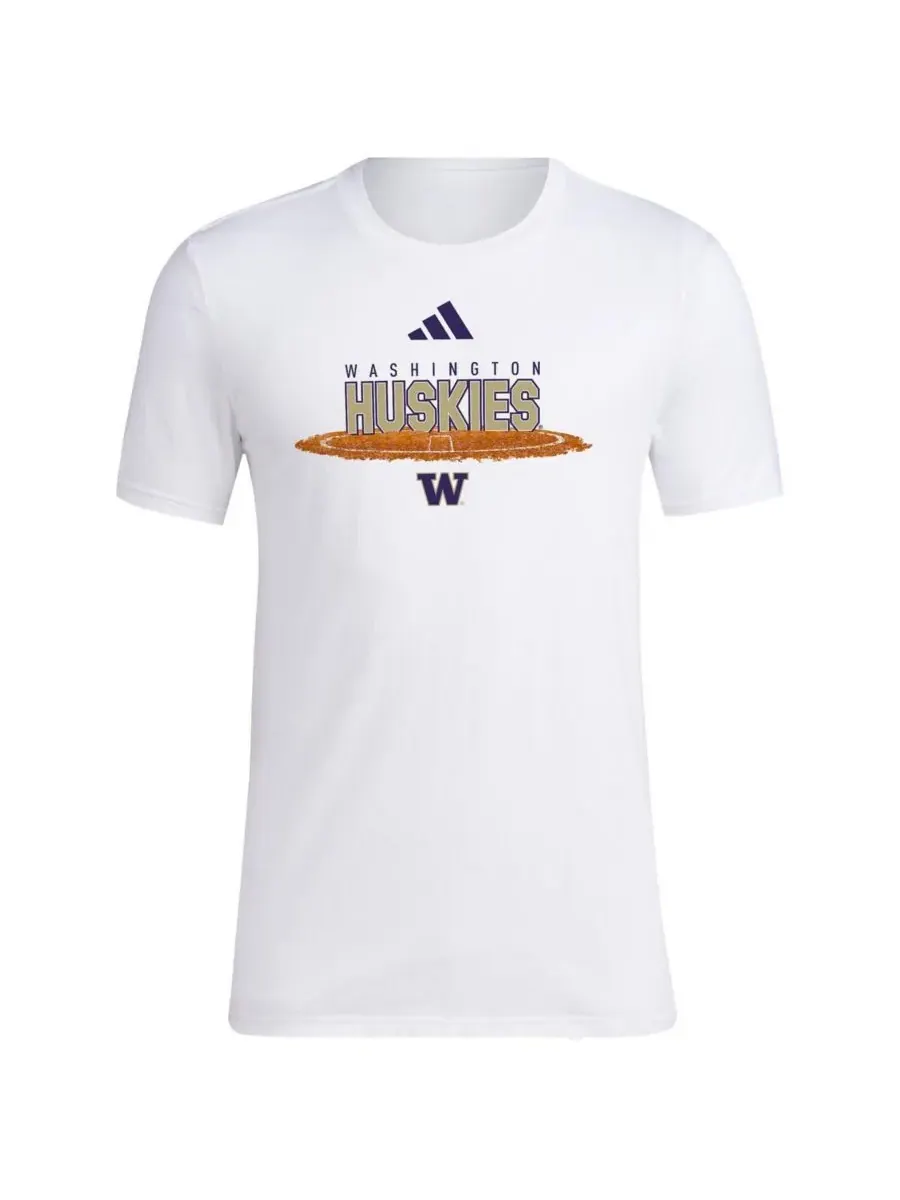 Adidas Мужская белая футболка Washington Huskies с круглым вырезом для питчера в стиле софтбола — изображение 2 из 3, белый