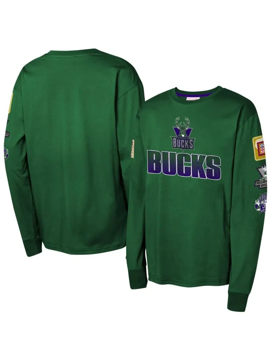 Mitchell & Ness Футболка с длинным рукавом "Охотничий зеленый" с символикой команды "Милуоки Бакс"