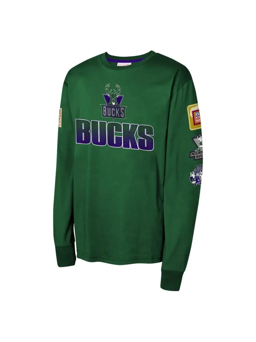 Mitchell & Ness Футболка с длинным рукавом "Охотничий зеленый" с символикой команды "Милуоки Бакс" — изображение 2 из 3