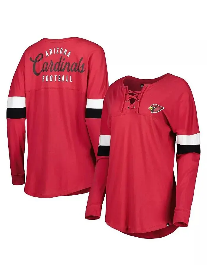 Женская футболка Cardinal Arizona Cardinals Athletic Varsity со шнуровкой и длинными рукавами New
