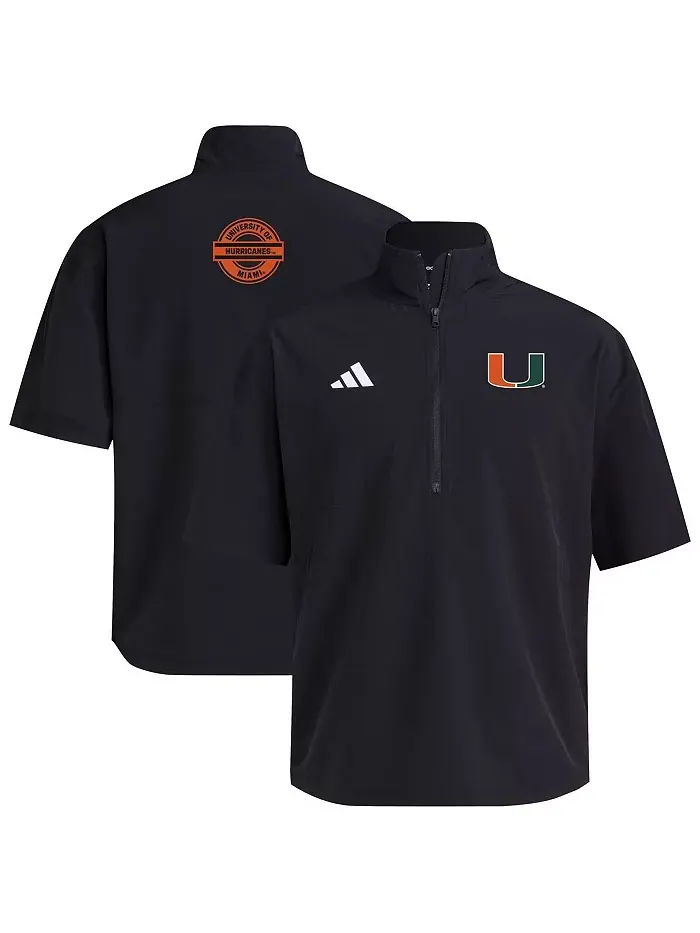 Мужская черная тренировочная куртка Miami Hurricanes 2024 с короткими рукавами и полузастежкой