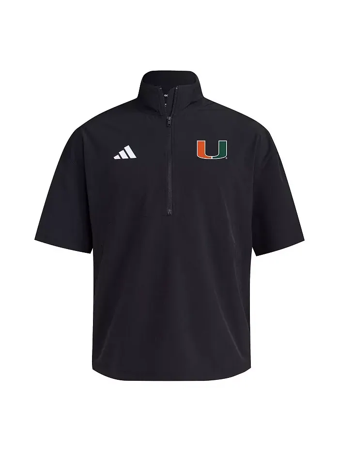 Мужская черная тренировочная куртка Miami Hurricanes 2024 с короткими рукавами и полузастежкой — изображение 3 из 3