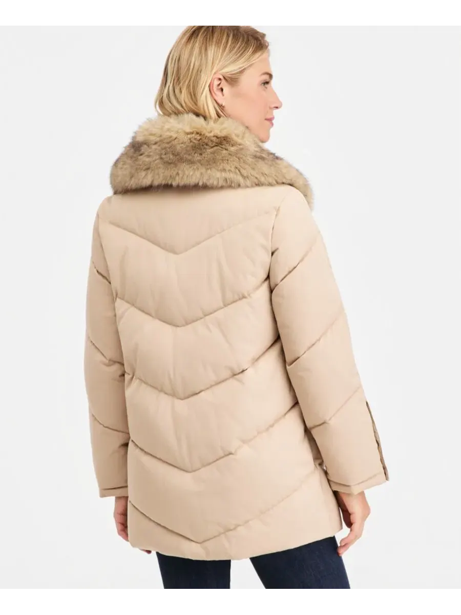 Женское пальто-пуховик с искусственным меховым воротником DKNY, Lt Camel — изображение 2 из 3