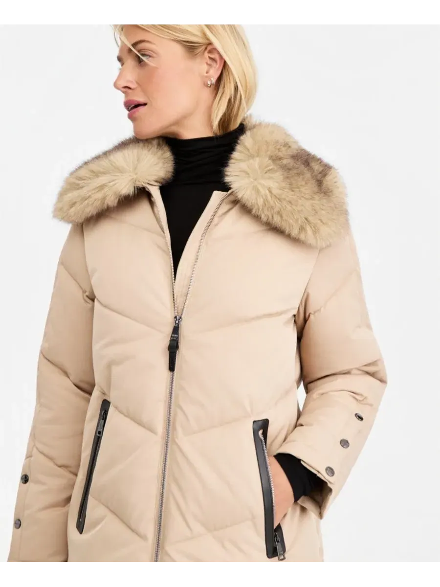 Женское пальто-пуховик с искусственным меховым воротником DKNY, Lt Camel — изображение 3 из 3