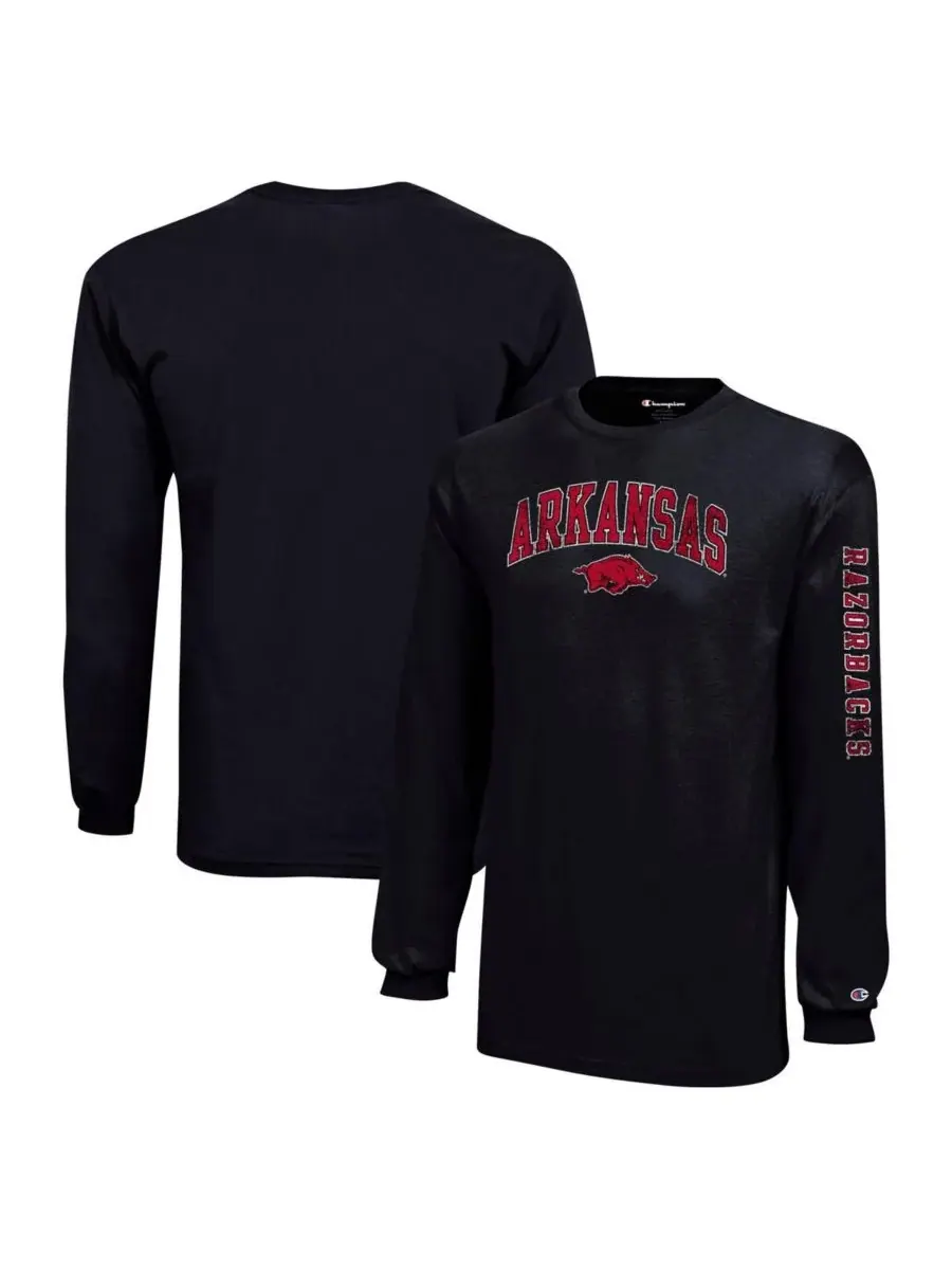 Champion Черная футболка с длинными рукавами с логотипом Arkansas Razorbacks (с эффектом