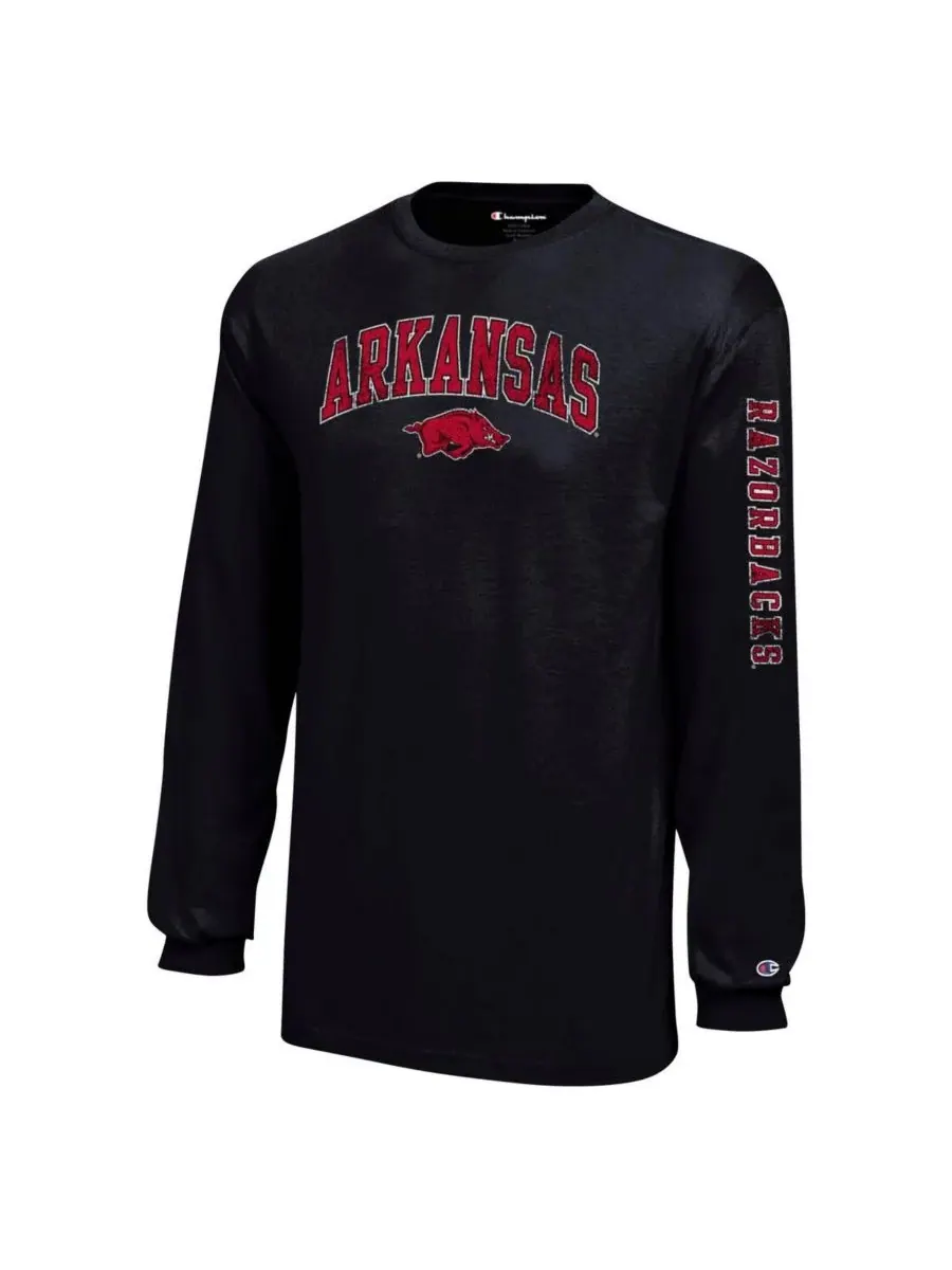 Champion Черная футболка с длинными рукавами с логотипом Arkansas Razorbacks (с эффектом — изображение 3 из 3, черный
