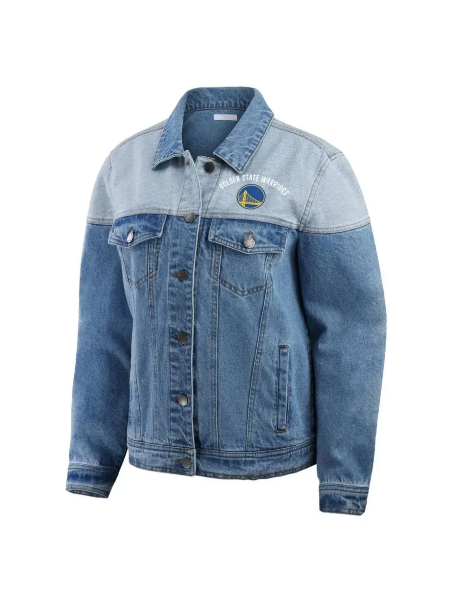 WEAR by Erin Andrews Женская синяя джинсовая куртка Golden State Warriors на пуговицах — изображение 2 из 3, синий