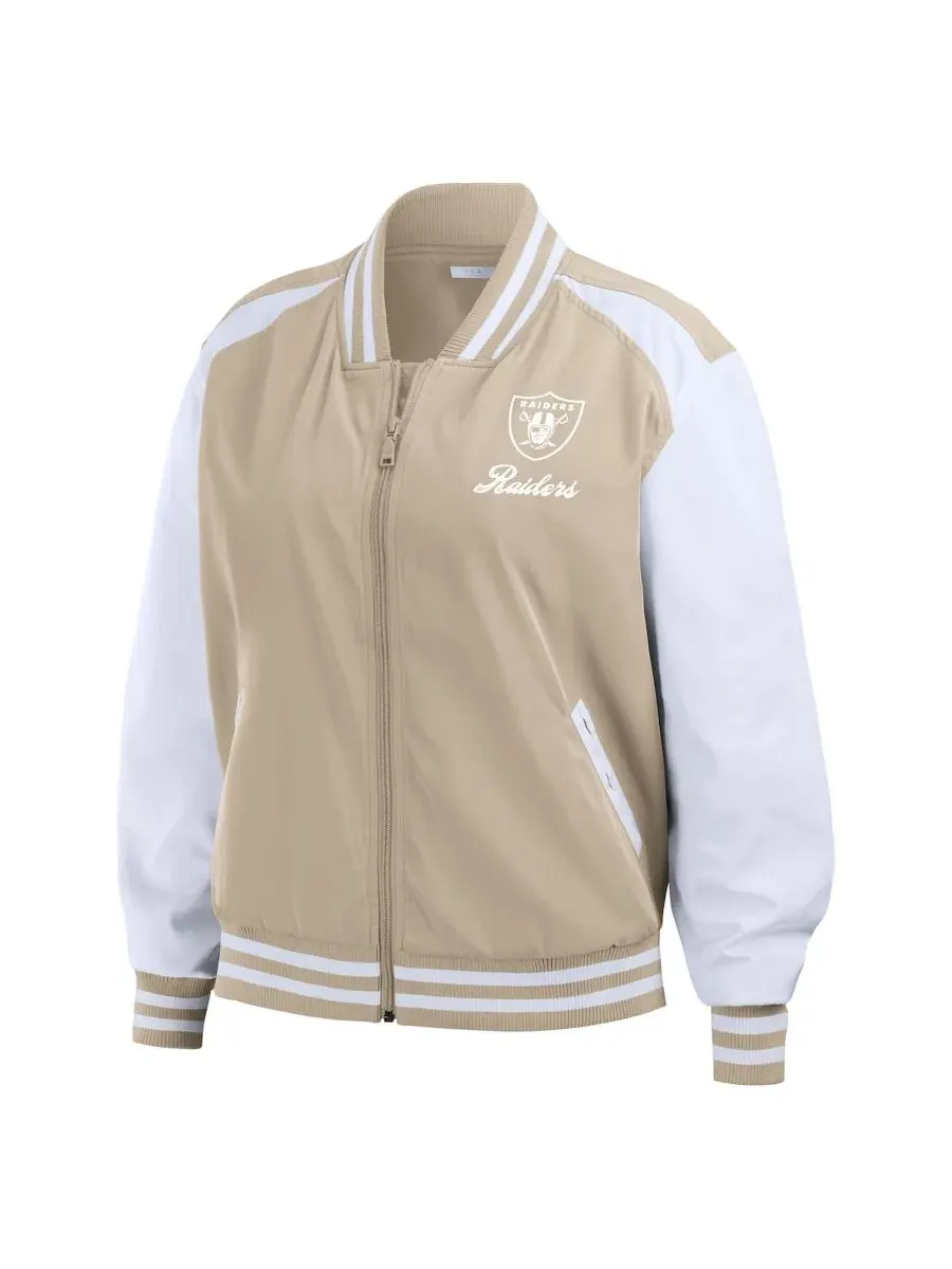 Женская куртка-бомбер с принтом Las Vegas Raiders WEAR by Erin Andrews — изображение 2 из 4, бежевый