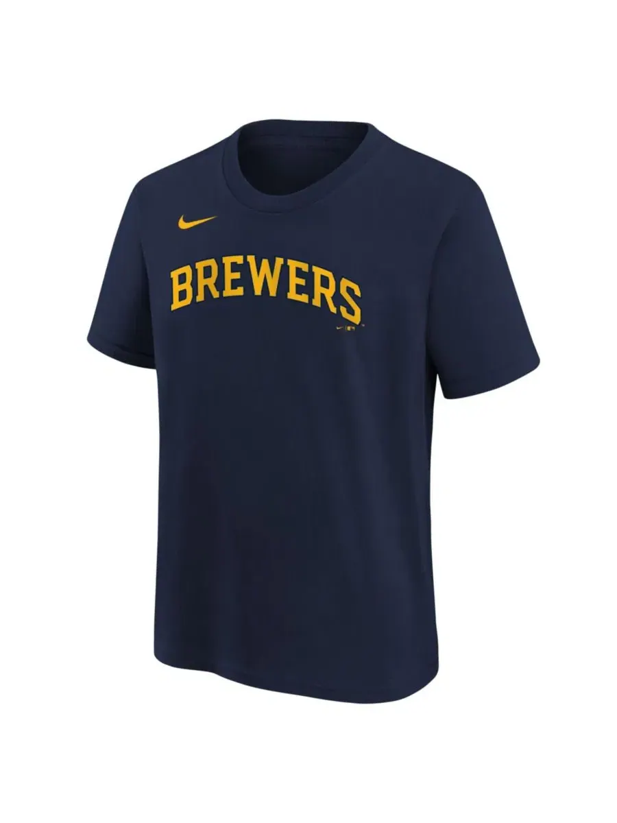 Футболка с принтом Wordmark Milwaukee Brewers Nike — изображение 3 из 3, темно-синий