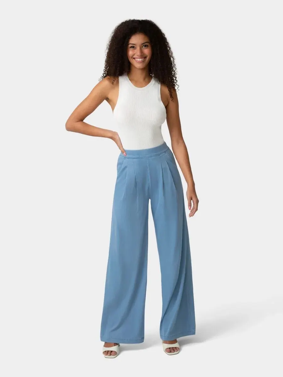 Брюки-палаццо из денима Fluid Denim Palazzo Pant Hue, Chambray Wash