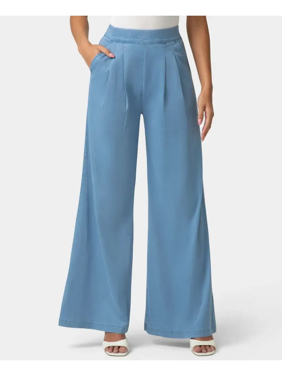 Брюки-палаццо из денима Fluid Denim Palazzo Pant Hue, Chambray Wash — изображение 4 из 7