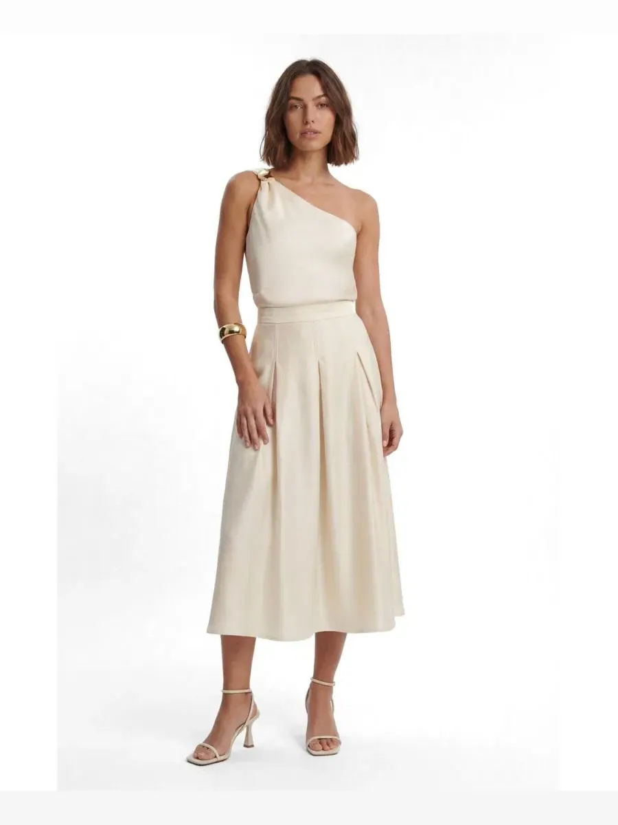 Блуза из атласа с одним плечом Karen Millen, Buttermilk