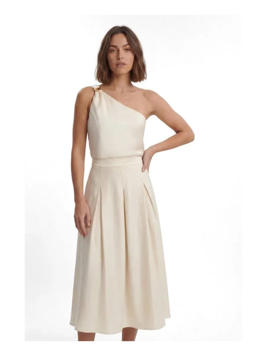 Блуза из атласа с одним плечом Karen Millen, Buttermilk — изображение 2 из 4