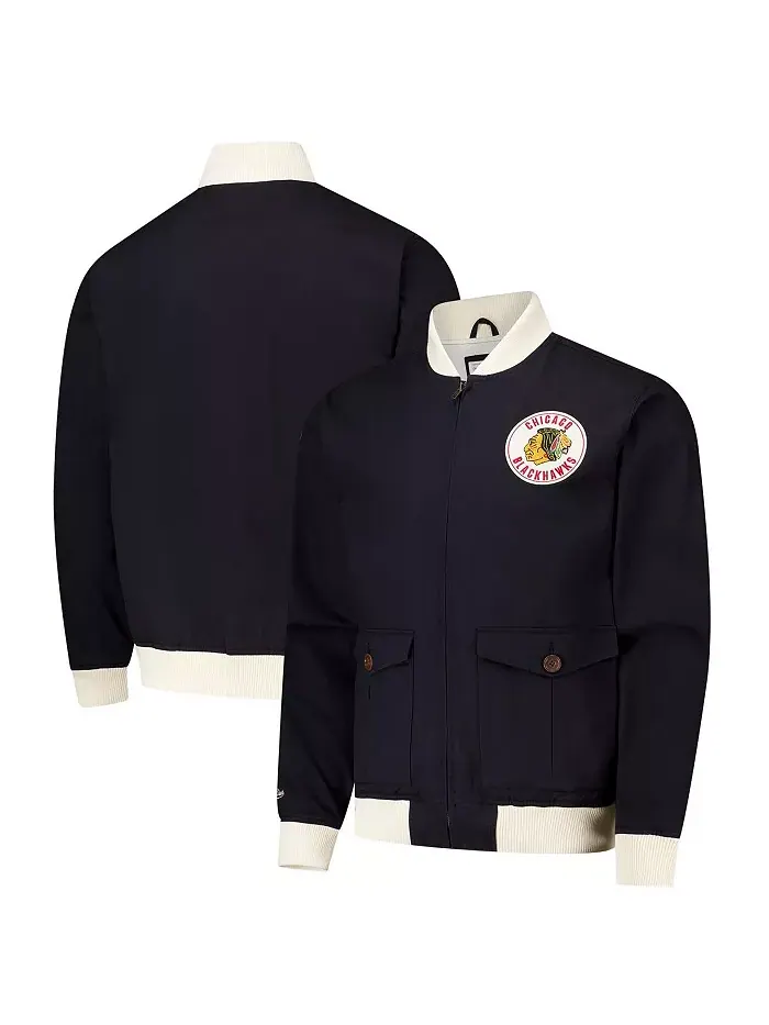 Мужская черная хлопковая твиловая куртка на молнии Chicago Blackhawks Vintage Coaches Mitchell &