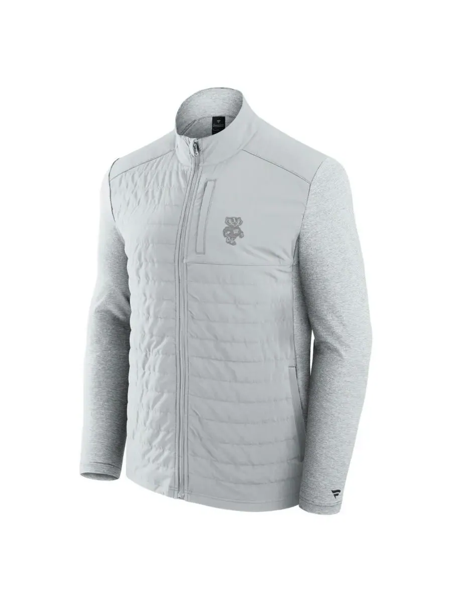 Fanatics Мужская серая куртка на молнии с логотипом Wisconsin Badgers в тон — изображение 3 из 3, серый
