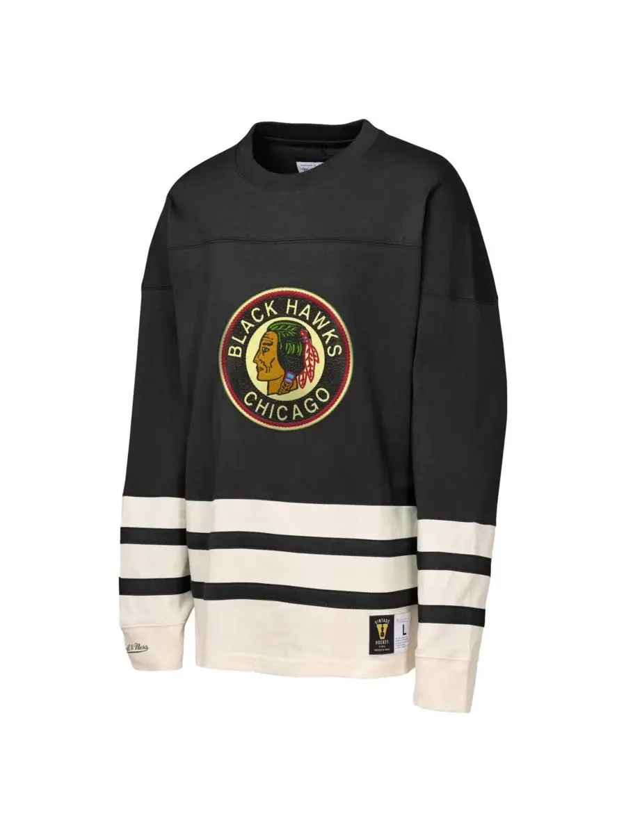 Mitchell & Ness Черная футболка с длинными рукавами Chicago Blackhawks с цепным стежком для — изображение 2 из 3, черный