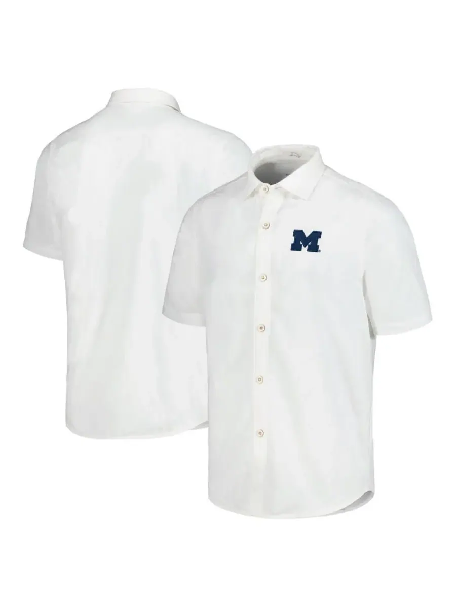 Tommy Bahama Мужская белая рубашка на пуговицах с символикой команды Michigan Wolverines Coconut