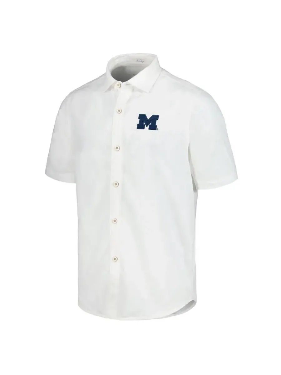 Tommy Bahama Мужская белая рубашка на пуговицах с символикой команды Michigan Wolverines Coconut — изображение 2 из 3, белый