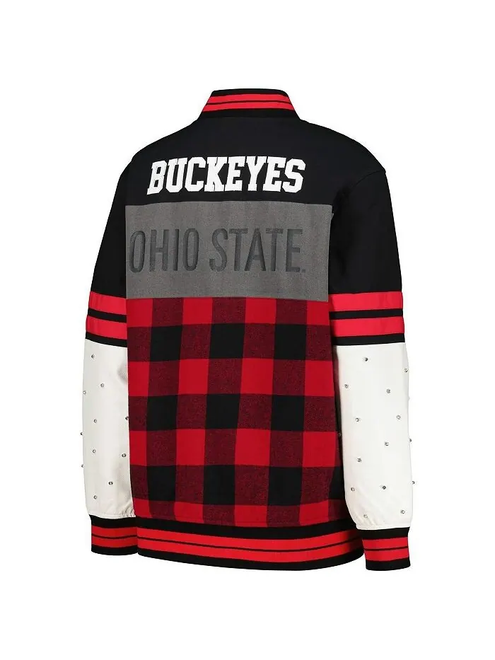 Женская черная рваная куртка-бомбер на пуговицах в винтажном стиле Ohio State Buckeyes The Wild — изображение 2 из 3, черный